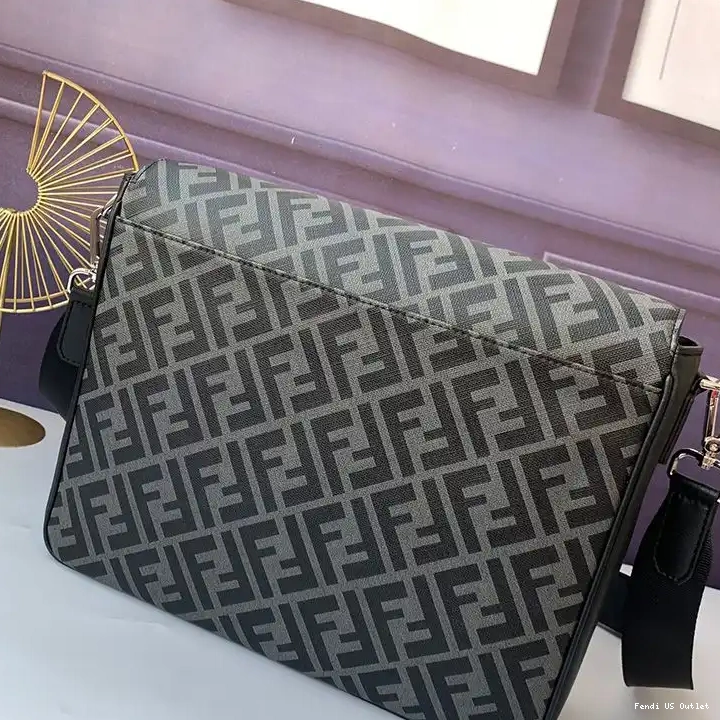 Cheap HOT Large In FF Motif Fendi Black Messenger Fabric Bag 0626